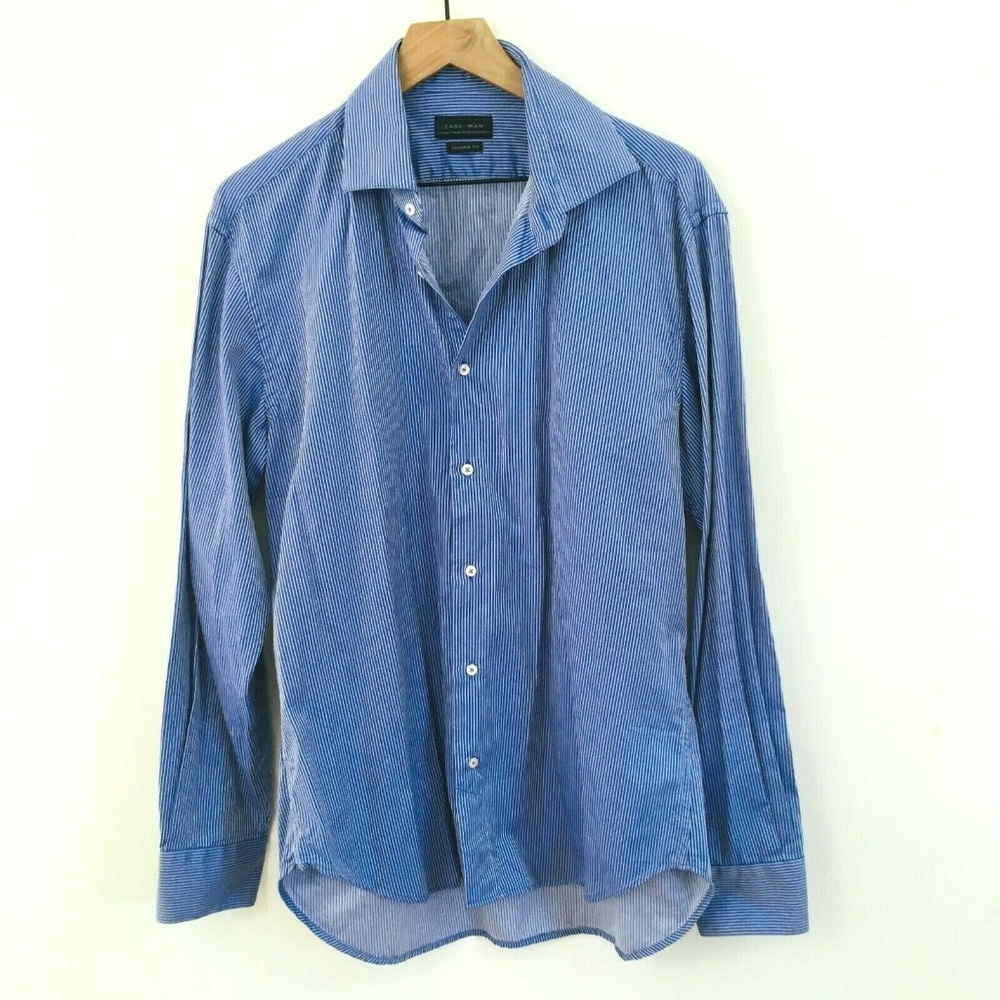 Zara Man Stripe Tailored Button Up Dress Shirt